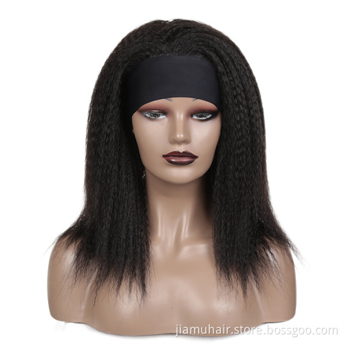 Synthetic Headband Wig Yaki Straight Hair Easy to Wear Wholesale Synthetic Kinky Straight Headband Wigs for Black Women